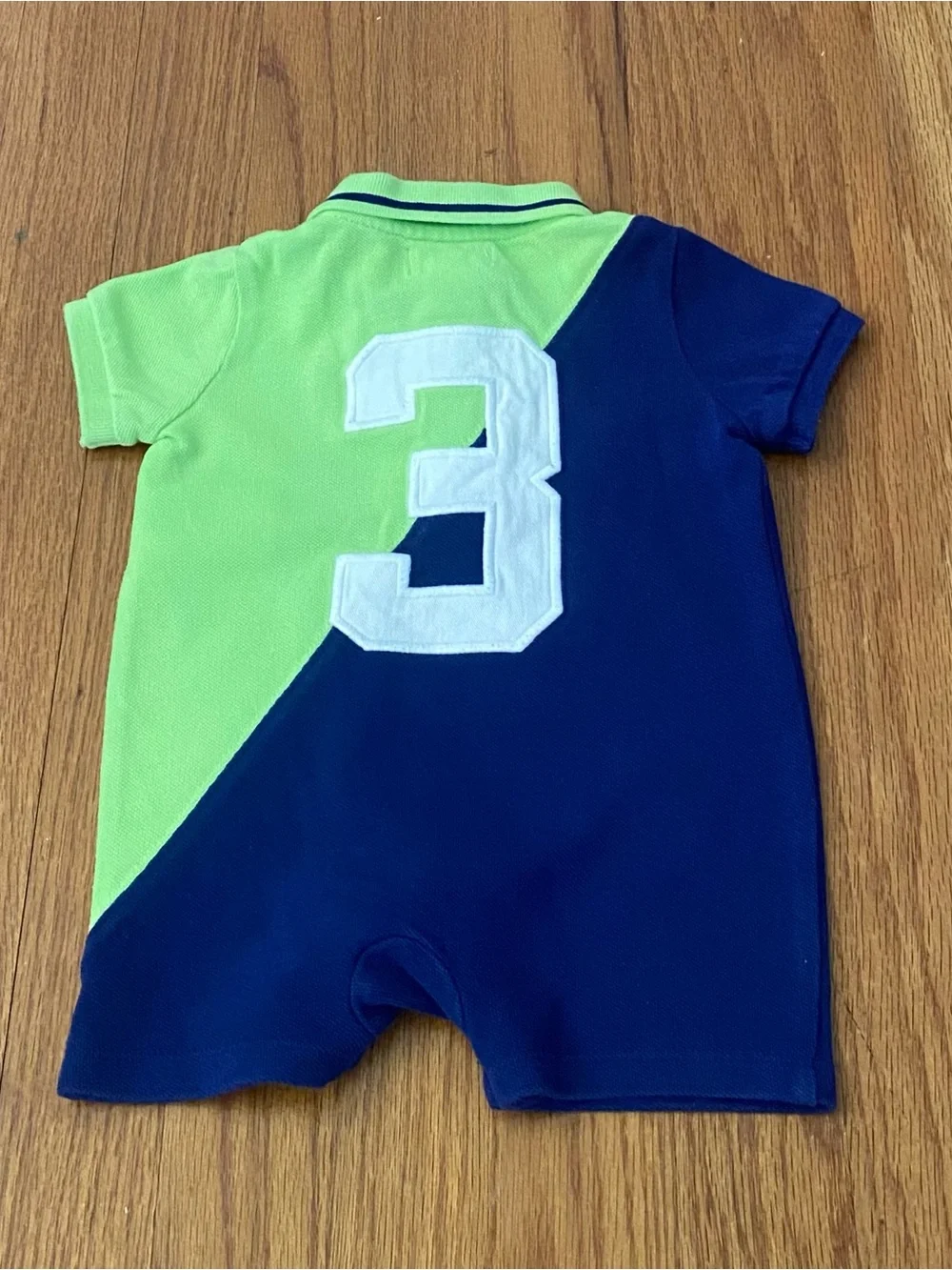 Ralph Lauren Navy and Lime Diagonal Polo Romper